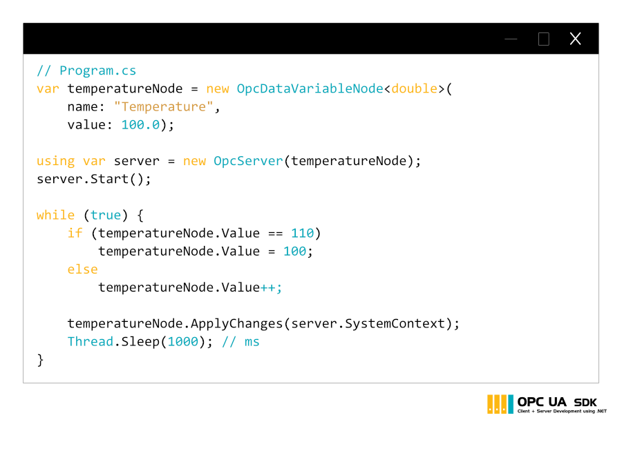 OPC UA server that simulates temperature changes